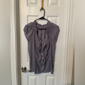 Express Gray Ruffle Front Cap Sleeve Blouse